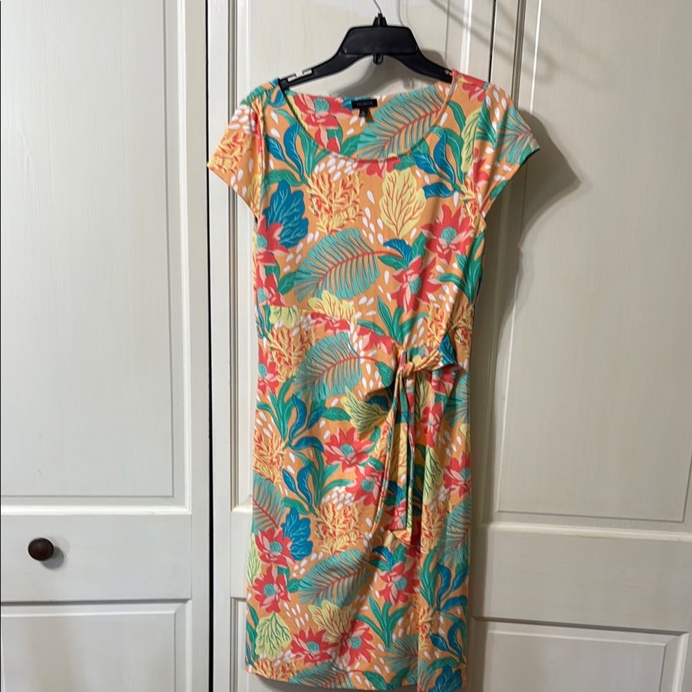 Talbots Pink and Blue Sheath Dress with Flutter Sleeves